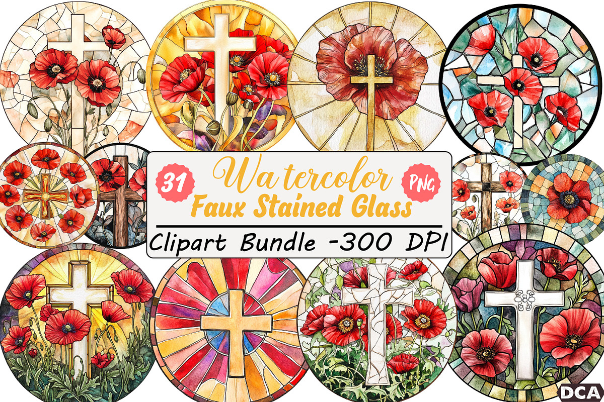 Poppy & Cross Faux Stained Glass, an Illustration by DreamCafeArt (Photo 1 of 9)