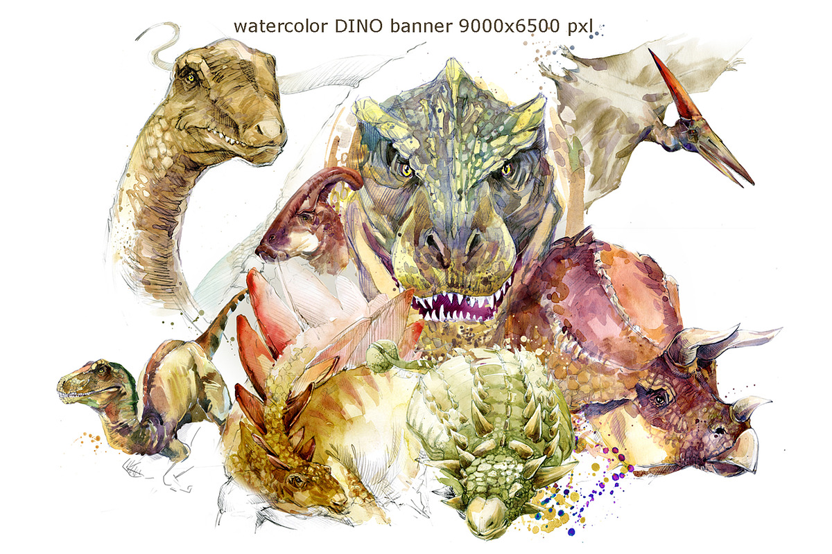 Watercolor Dinosaur Collection, an Animal Illustration by FineArt (Photo 16 of 19)