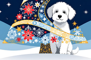 Christmas Tree and  Cute Dog, an Animal Illustration by Sharon Schwalbe