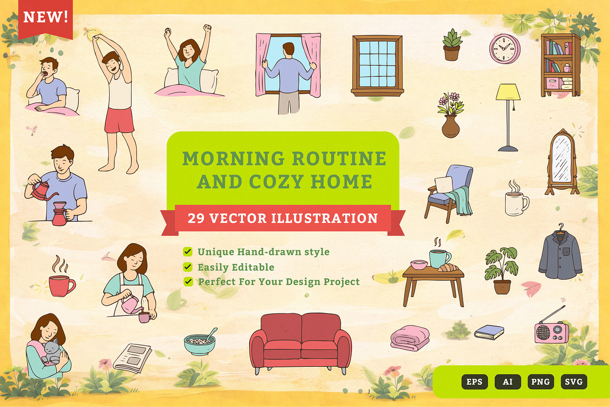 Morning Routine Cozy Home, an Illustration by MEANDSTUDIO (Photo 1 of 4)