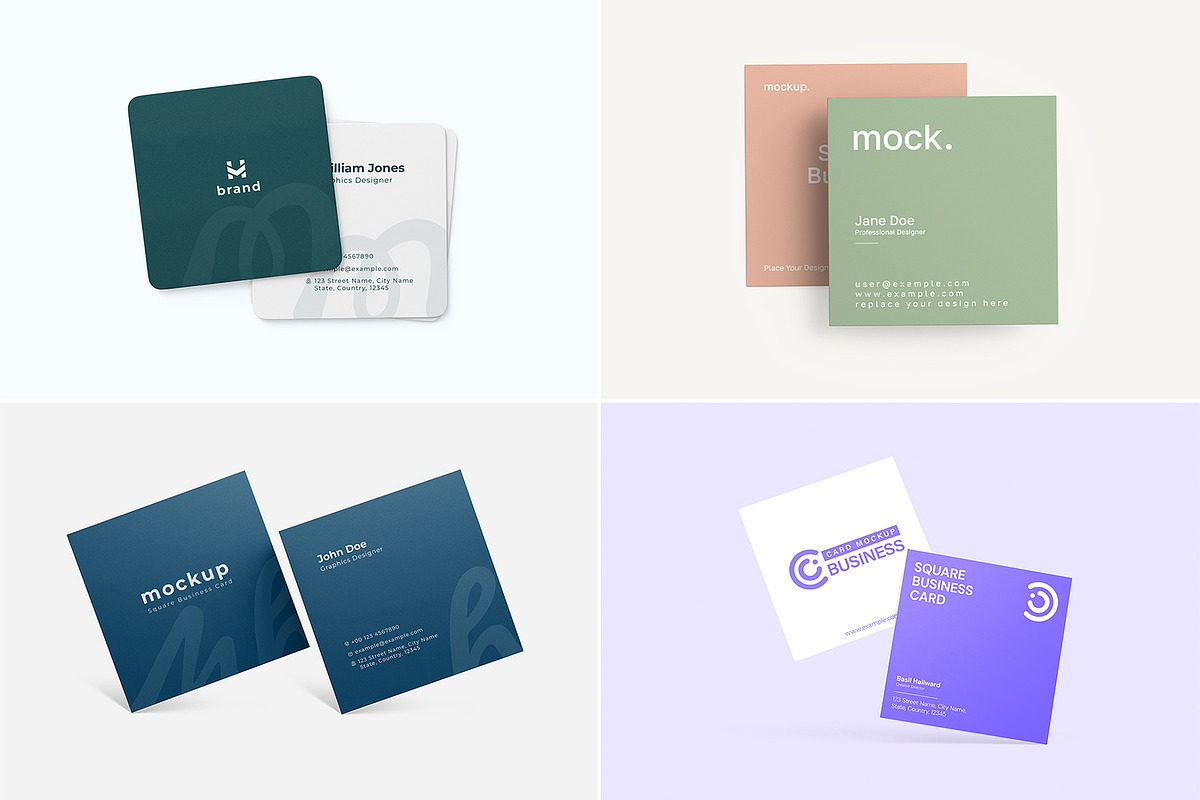 Square Business Card Mockup Bundle, an Advertising Mockup by graphypix (Photo 2 of 14)