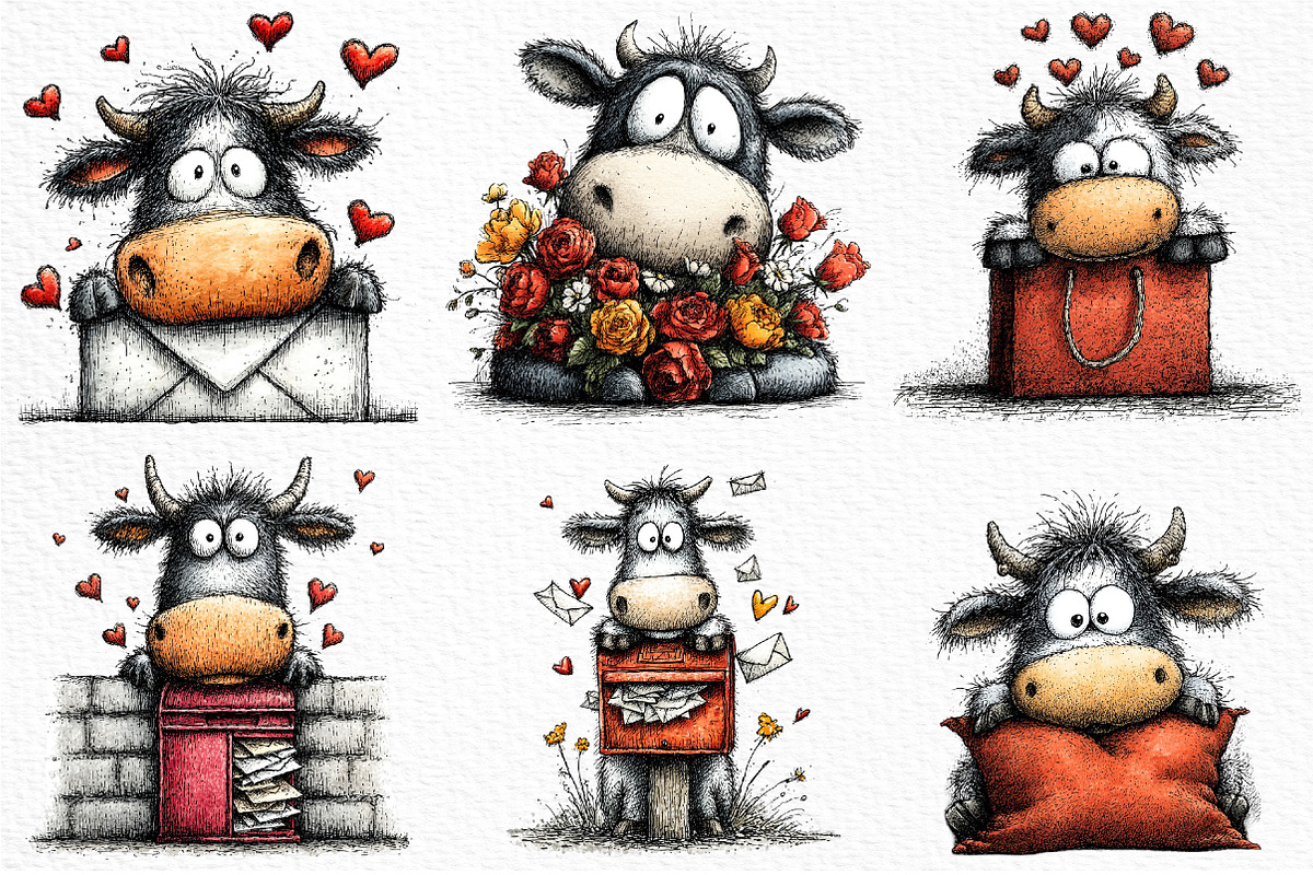 Funny Peeking Valentine Cow Clipart, an Illustration by Craft Nest (Photo 2 of 11)