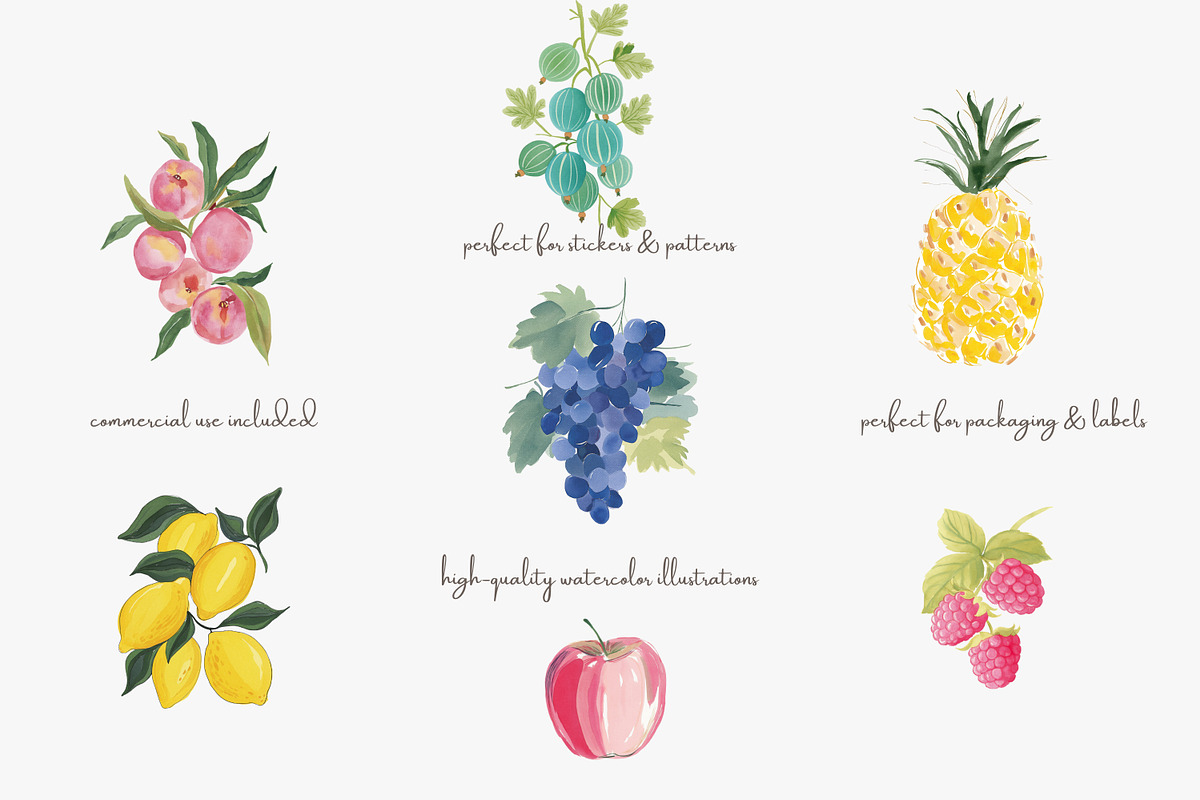 Fruit watercolor clipart set, a Decorative Illustration by Patishop Art (Photo 4 of 7)