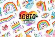 LGBT stickers with rainbow flags set, an Object Illustration by Good Studio (Thumbnail 1 of 5)
