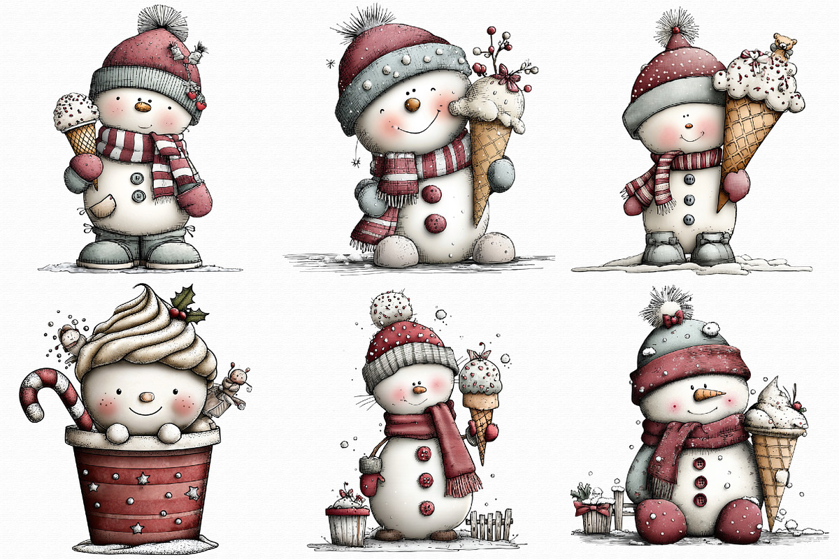 Christmas Snowman Ice Cream Clipart, an Illustration by Libby Wishes (Photo 2 of 7)