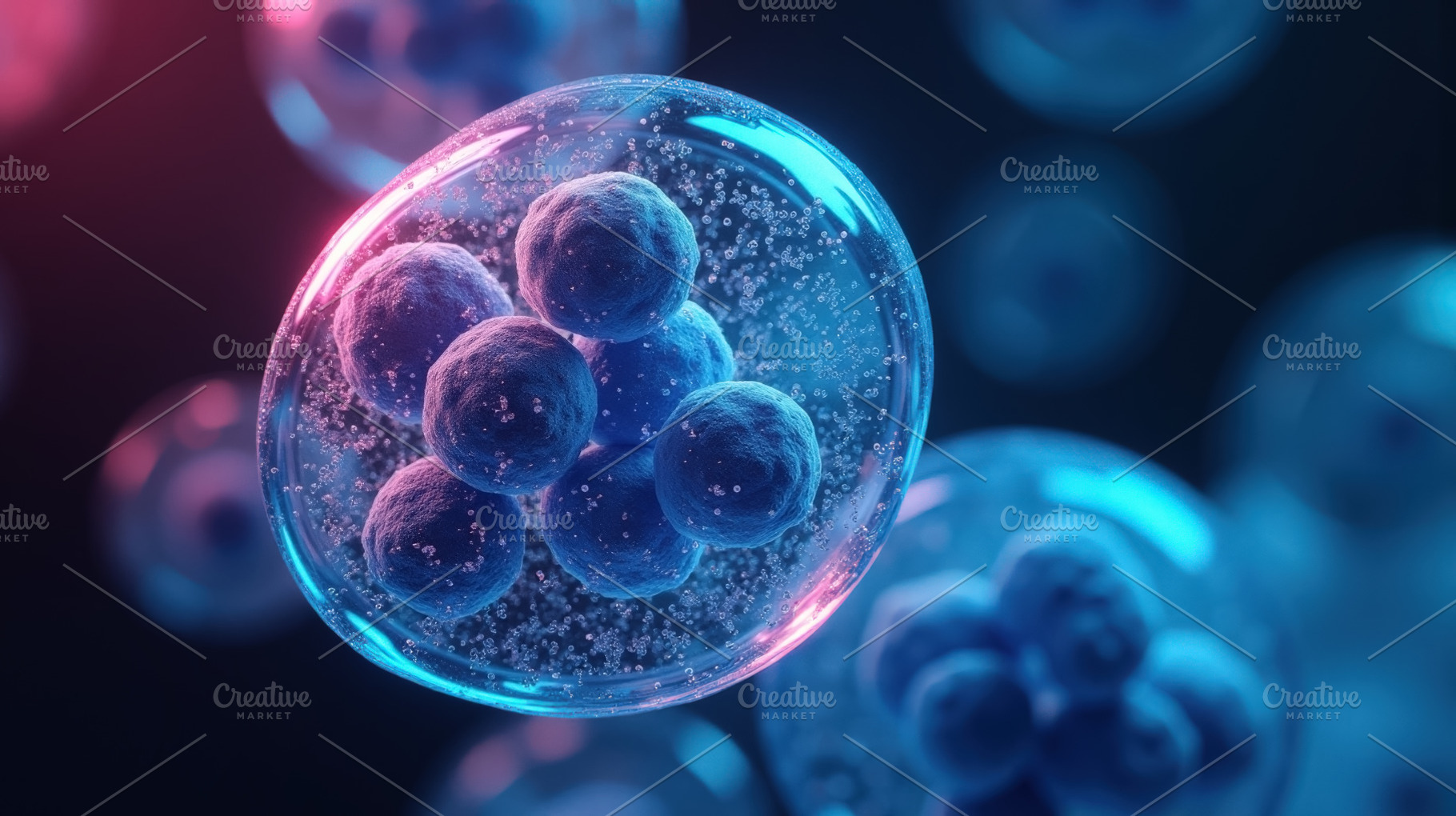 Dividing stem cells under microscop, a Health & Medical Photo by angellodeco