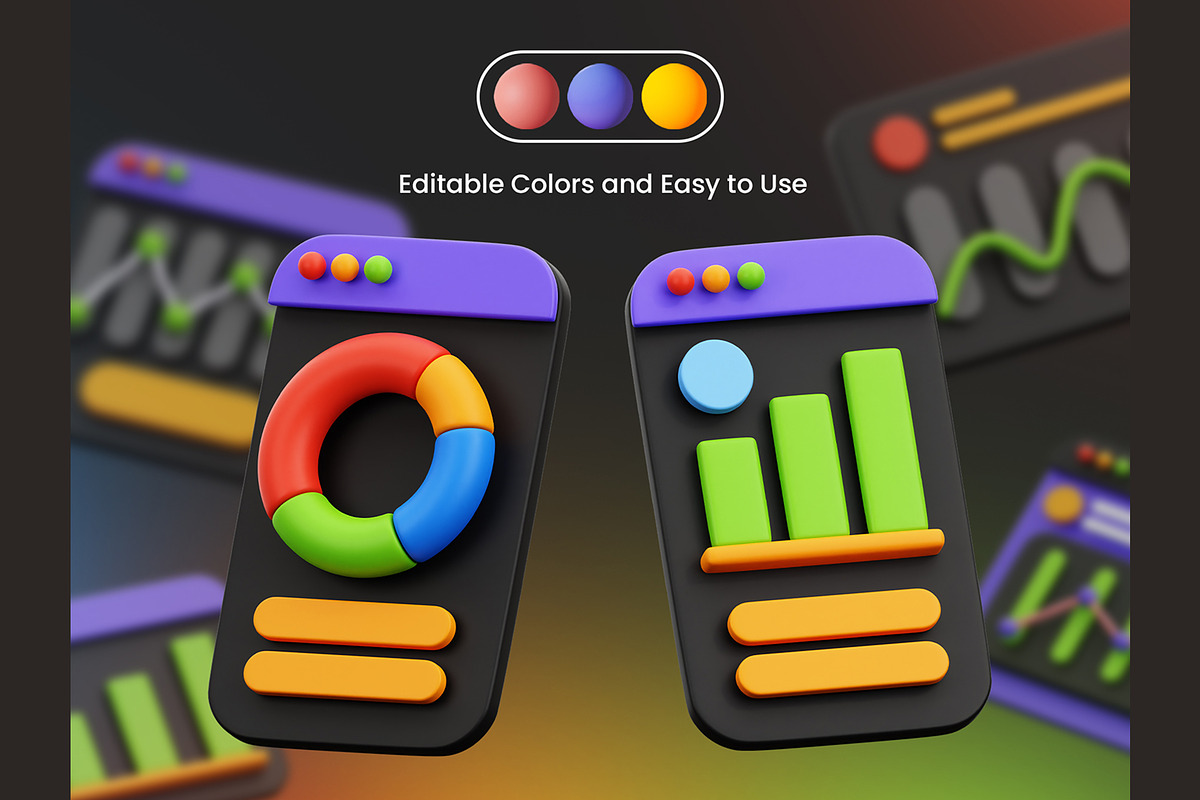 Graph and Chart 3D Icons, an Object 3D Model by Rakata Studio (Photo 4 of 7)