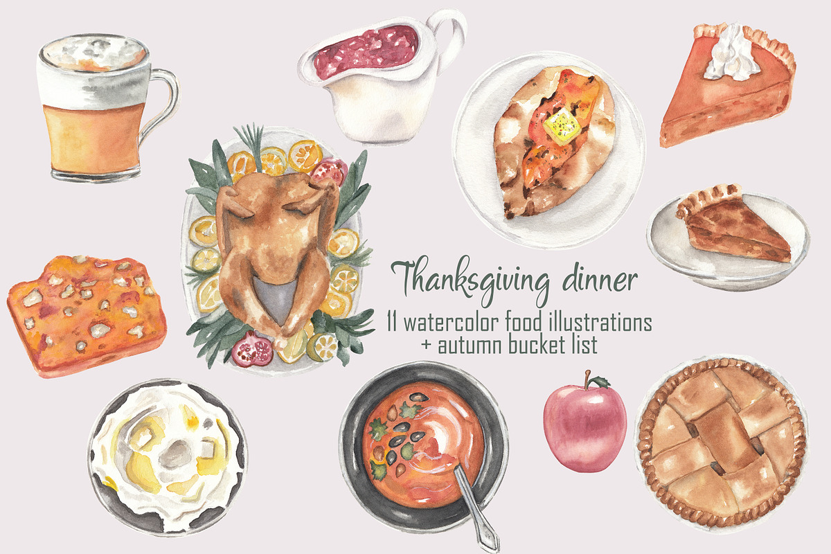 Autumn food clipart & bucket list, an Animal Illustration by Visual Animal (Photo 1 of 8)