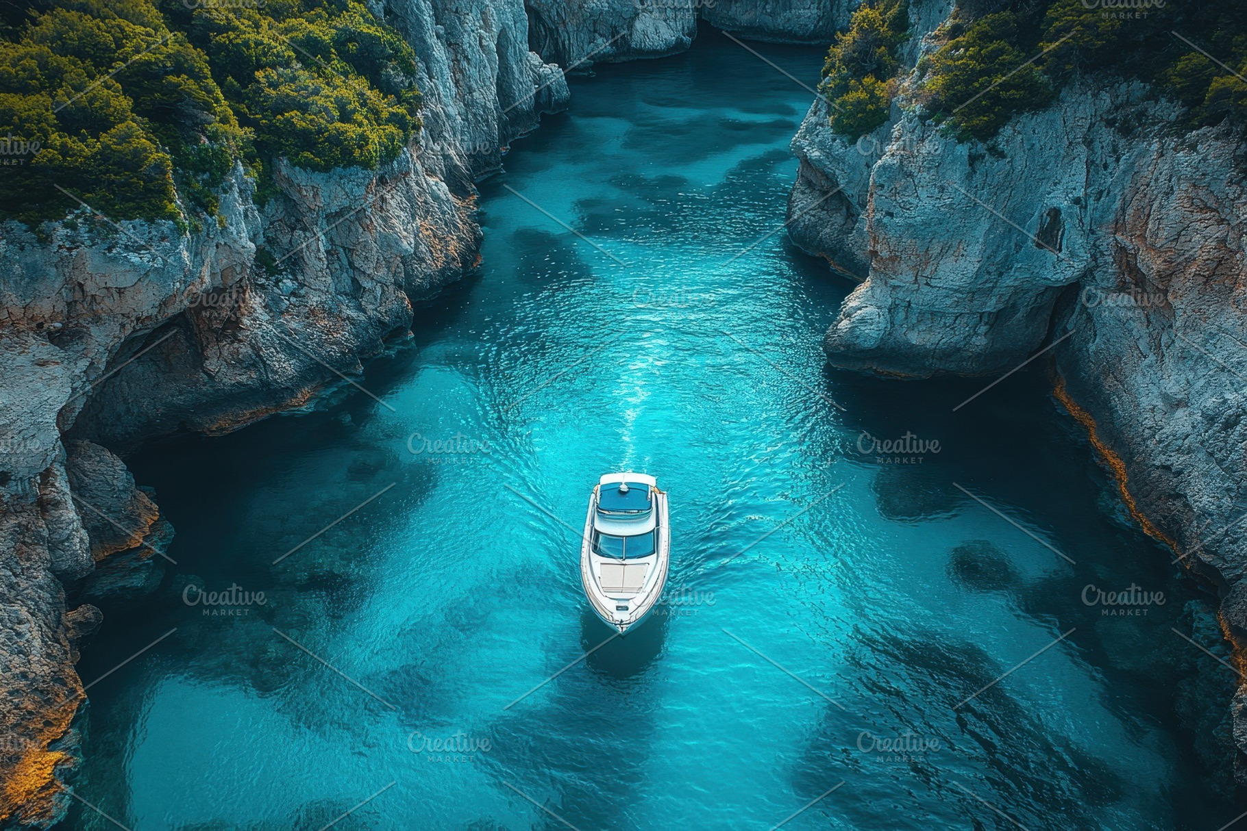 Scenic boat trip through turquoise w, a Photo by Tanuart