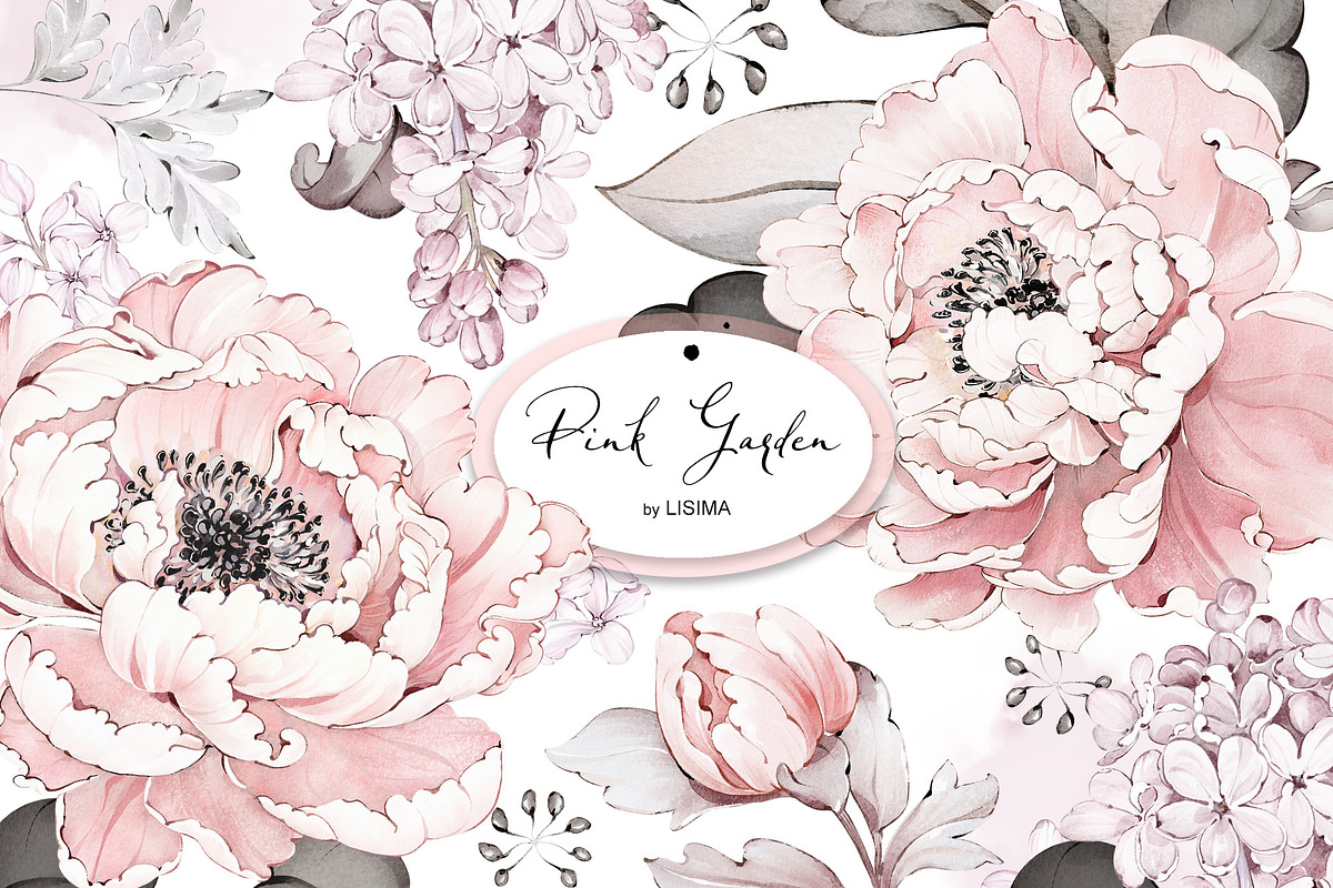 Pink Watercolor Peonies Pattern, a Pattern Graphic by Lisima (Photo 1 of 16)