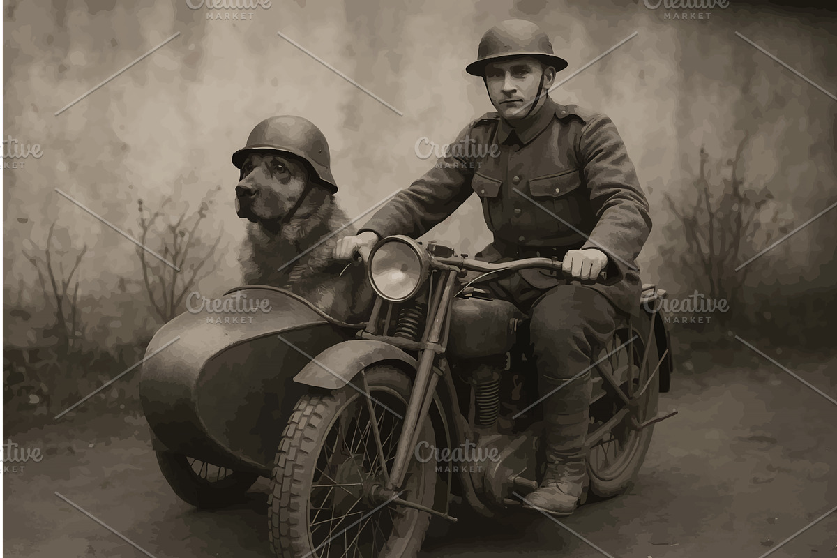 Soldier and Dog on Vintage Military, a Person Illustration by AlexArt