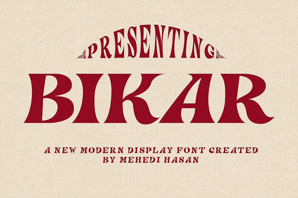 BIKAR – Modern Vintage Display Font, a Font by Mehedi Hasan (Photo 1 of 7)