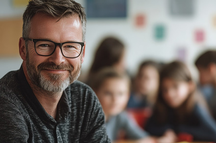 A Smiling Teacher in Classroom, a School & Education Photo by Virgo Studio