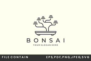 bonsai with linear style logo vector