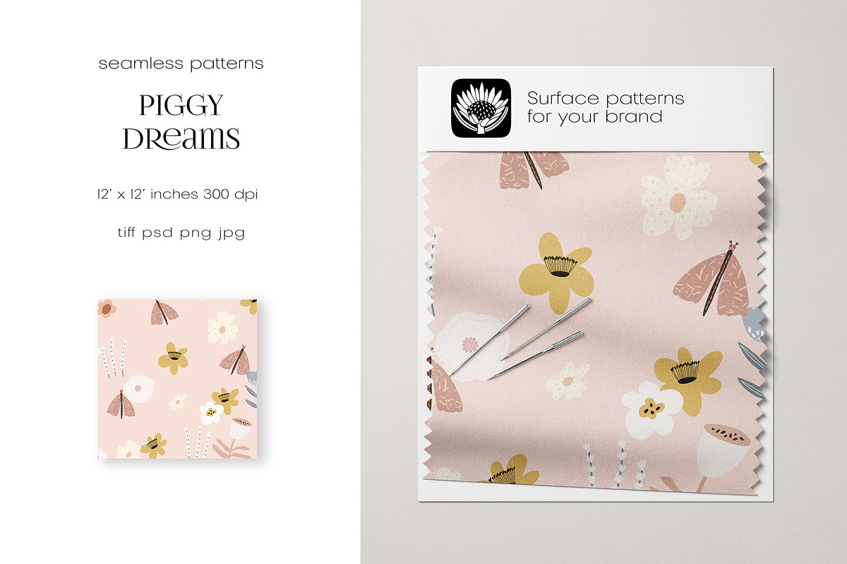 Piggy Dreams –Kids Seamless Patterns, a Pattern Graphic by PROTEA Watercolor Studio (Photo 6 of 8)