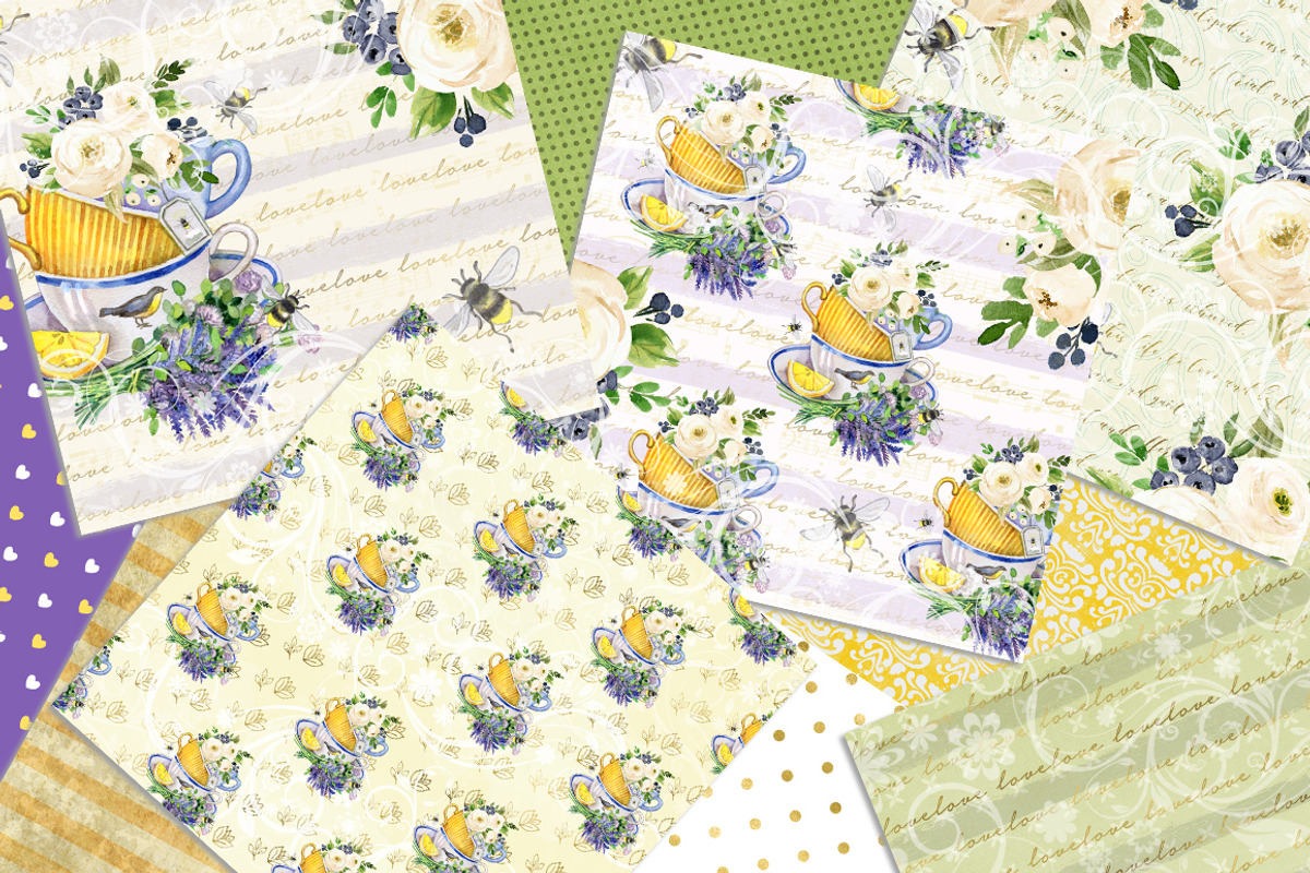 LAVENDER & TEA  DIGITAL PAPER PACK, a Pattern Graphic by rusticmelody (Photo 2 of 2)