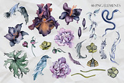 Dark floral watercolor clipart, an Illustration by Kate Lanbina (Thumbnail 3 of 19)