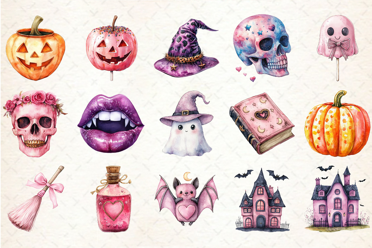 Pink Halloween Sublimation Clipart, a Seasonal Illustration by Rose Art (Photo 2 of 7)