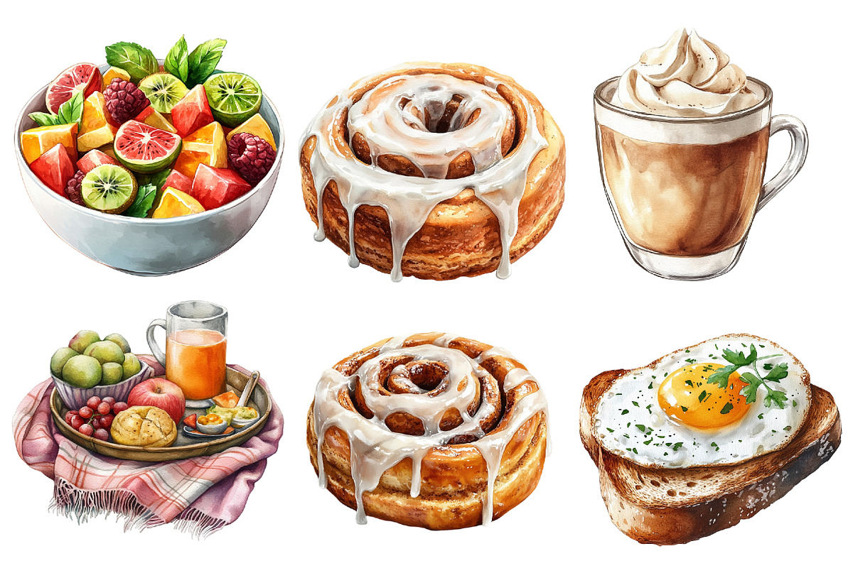 Watercolor Lazy Brunch Day Clipart, an Illustration by Designworld (Photo 2 of 7)