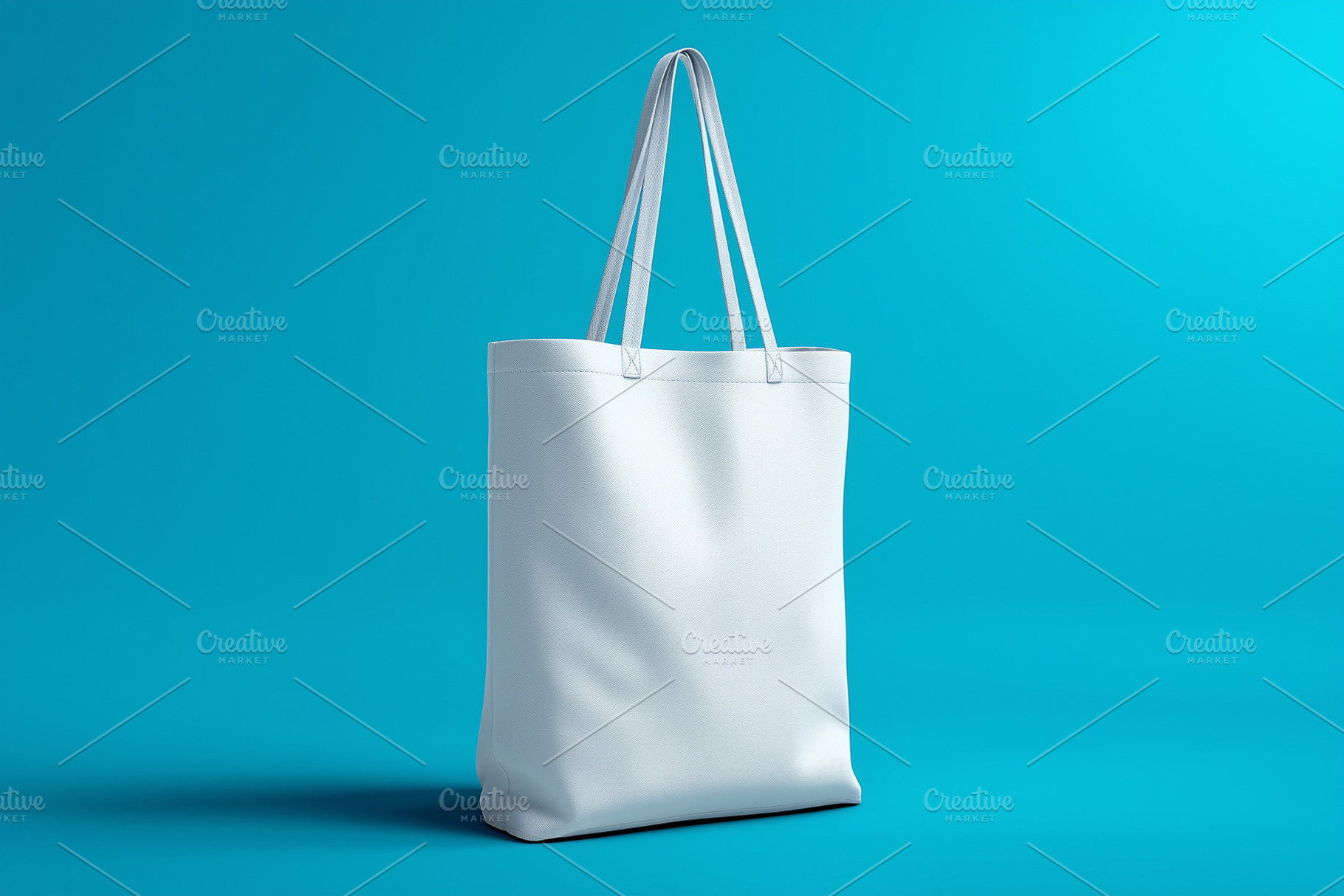 Blank canvas bag mockup on a blue, a Background Photo by MistyDay