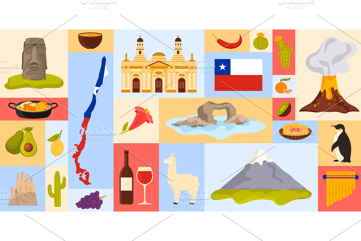 Travel to Chile and Santiago, an Illustration by Flashvector