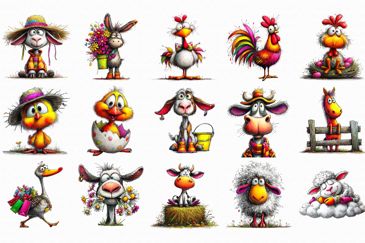 Whimsical Farm Animal Clipart Bundle, an Illustration by Libby Wishes (Photo 3 of 7)