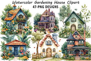Watercolor Gardening House Clipart, an Illustration by Daily.Designs