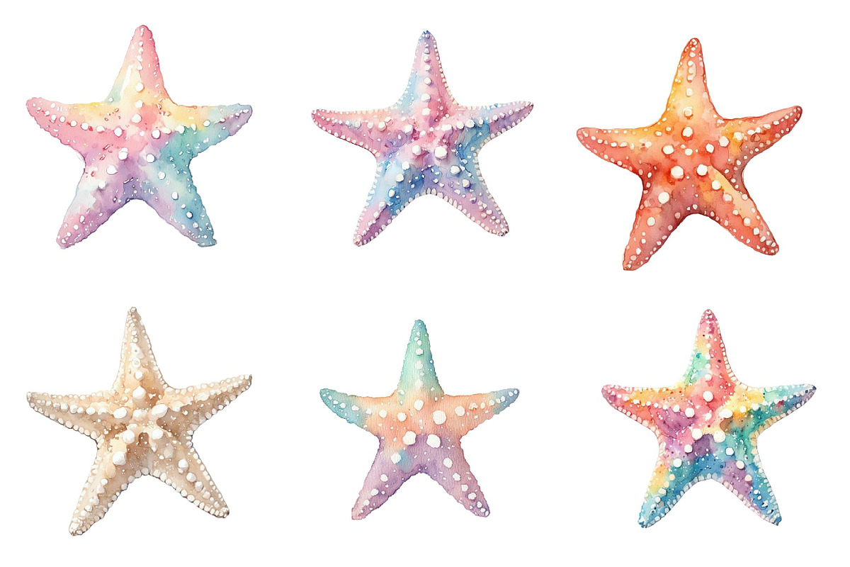 Watercolor Summer Starfish Clipart, an Illustration by DreamPrint404 (Photo 2 of 6)