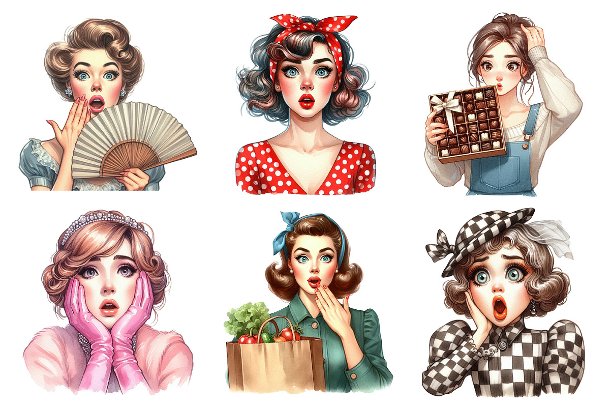 1950s Women Looking Surprised, an Illustration by Daily.Designs (Photo 4 of 4)