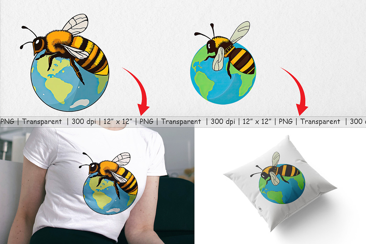 Bee with Earth Clipart, a Graphic by Artnoy (Photo 3 of 5)