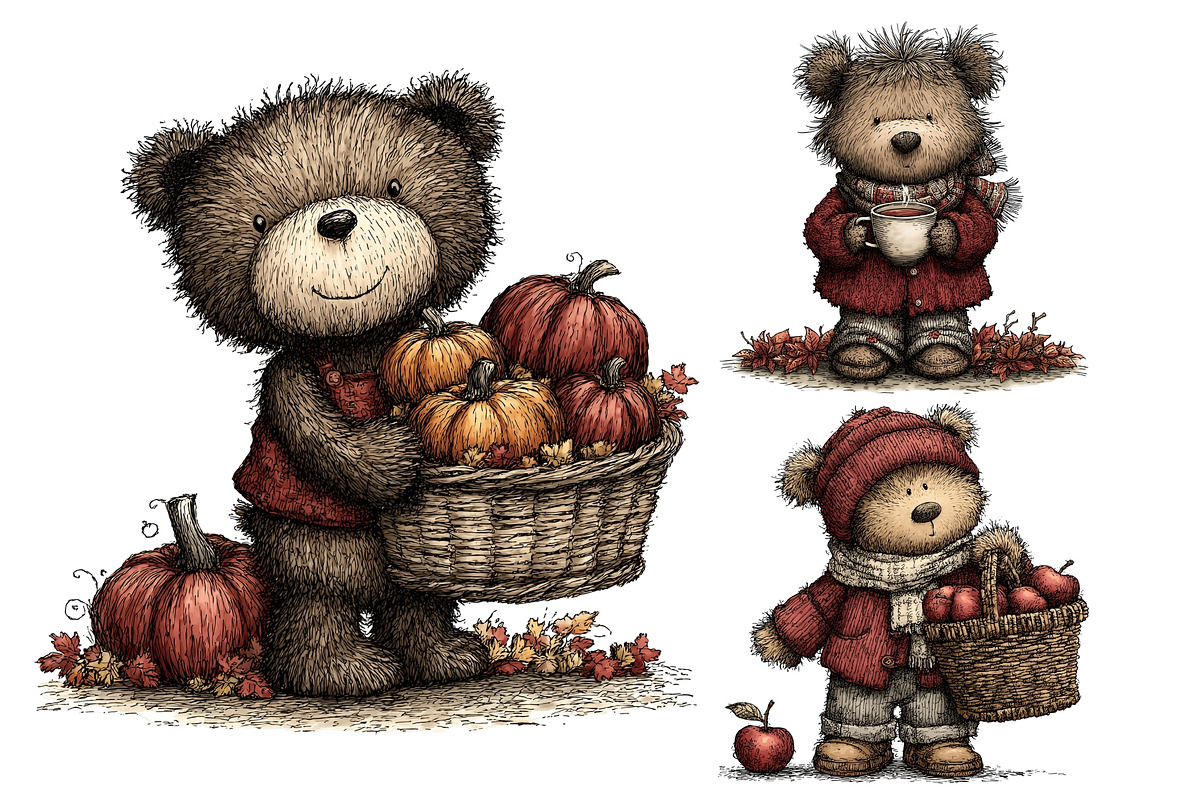 Autumn Bear PNG Clipart Bundle, an Animal Illustration by Nicolle's Colorful Art (Photo 6 of 6)