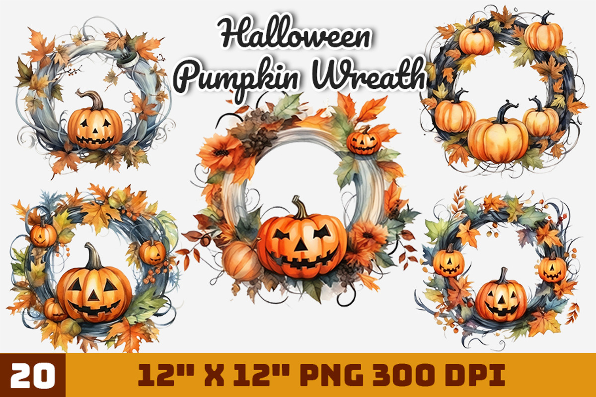 Halloween Pumpkin Wreath, an Illustration by Gemstone (Photo 1 of 12)