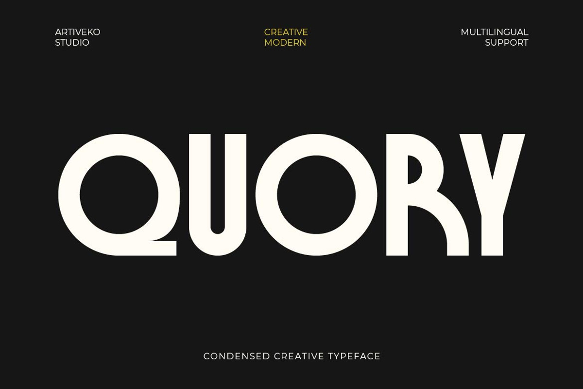 Quory – Retro Condensed Sans Serif, a Sans Serif Font by Artiveko (Photo 1 of 8)