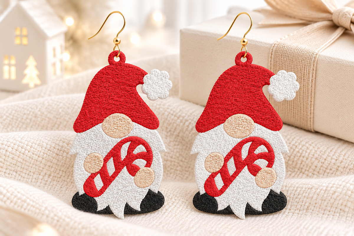 Christmas Gnome Earrings Embroidery, an Object Graphic by Craft Nest (Photo 4 of 4)