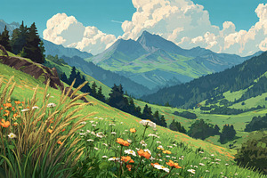 Mountain Meadow Wildflowers Summer L, a Photo by Pixeness Studio