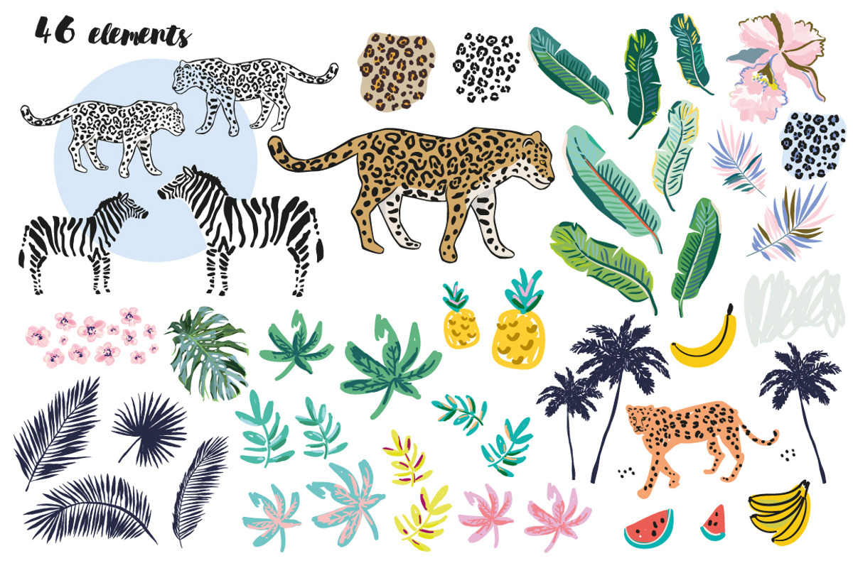 Leopard, zebra & palm leaves, an Animal Illustration by OJardin (Photo 2 of 5)