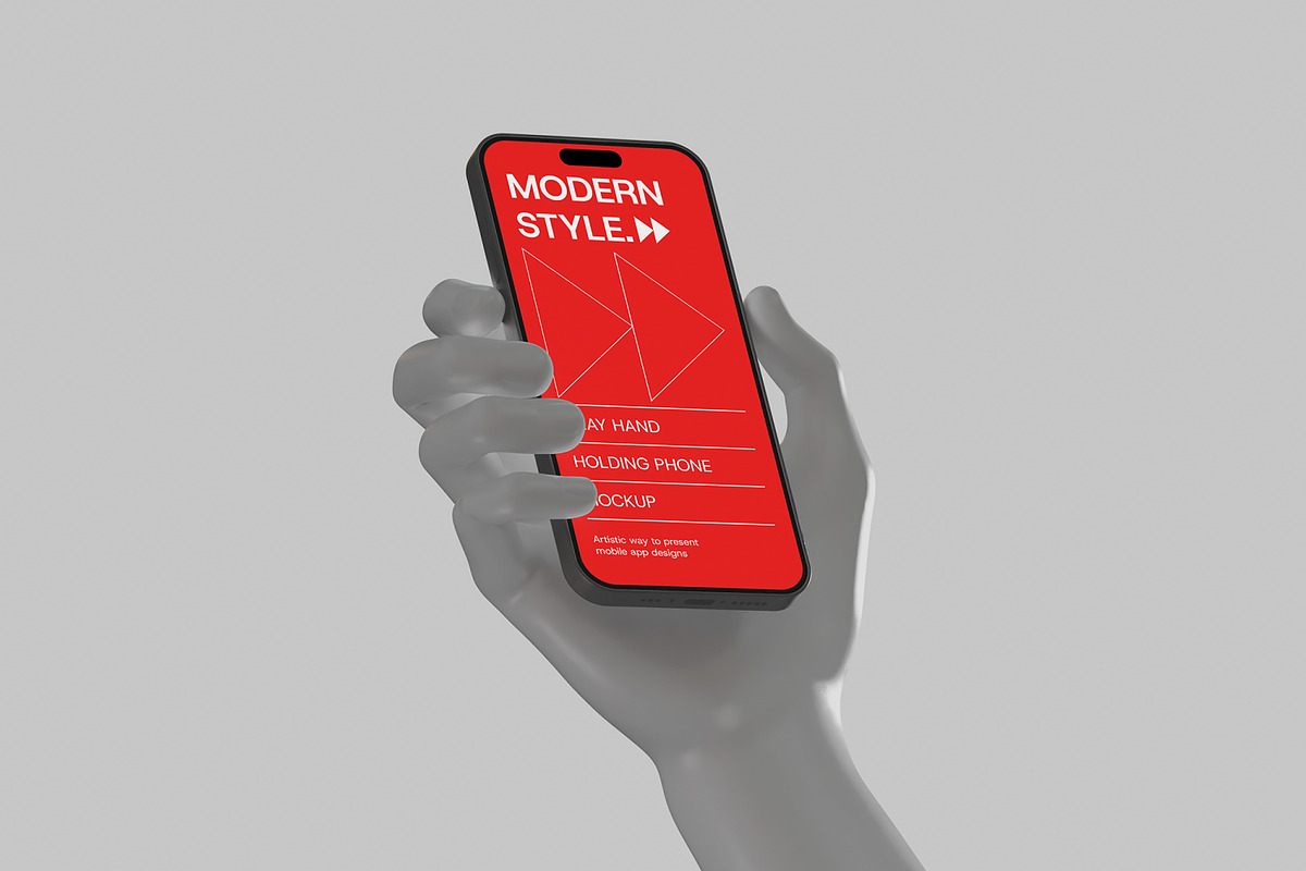 Clay Hand Holding Phone Mockup, an iPhone Mockup by Unerispace (Photo 2 of 5)