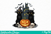 Cat Halloween Png, Ghost Cat Shirt, an Illustration by Watercolor design (Thumbnail 1 of 3)