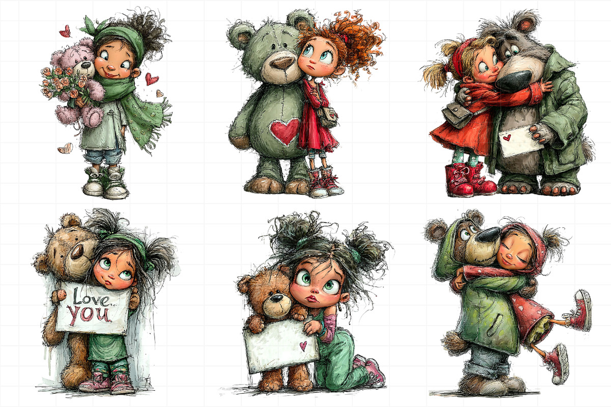 Valentine Girl & Teddy Bear Clipart, an Illustration by Daily.Designs (Photo 3 of 5)