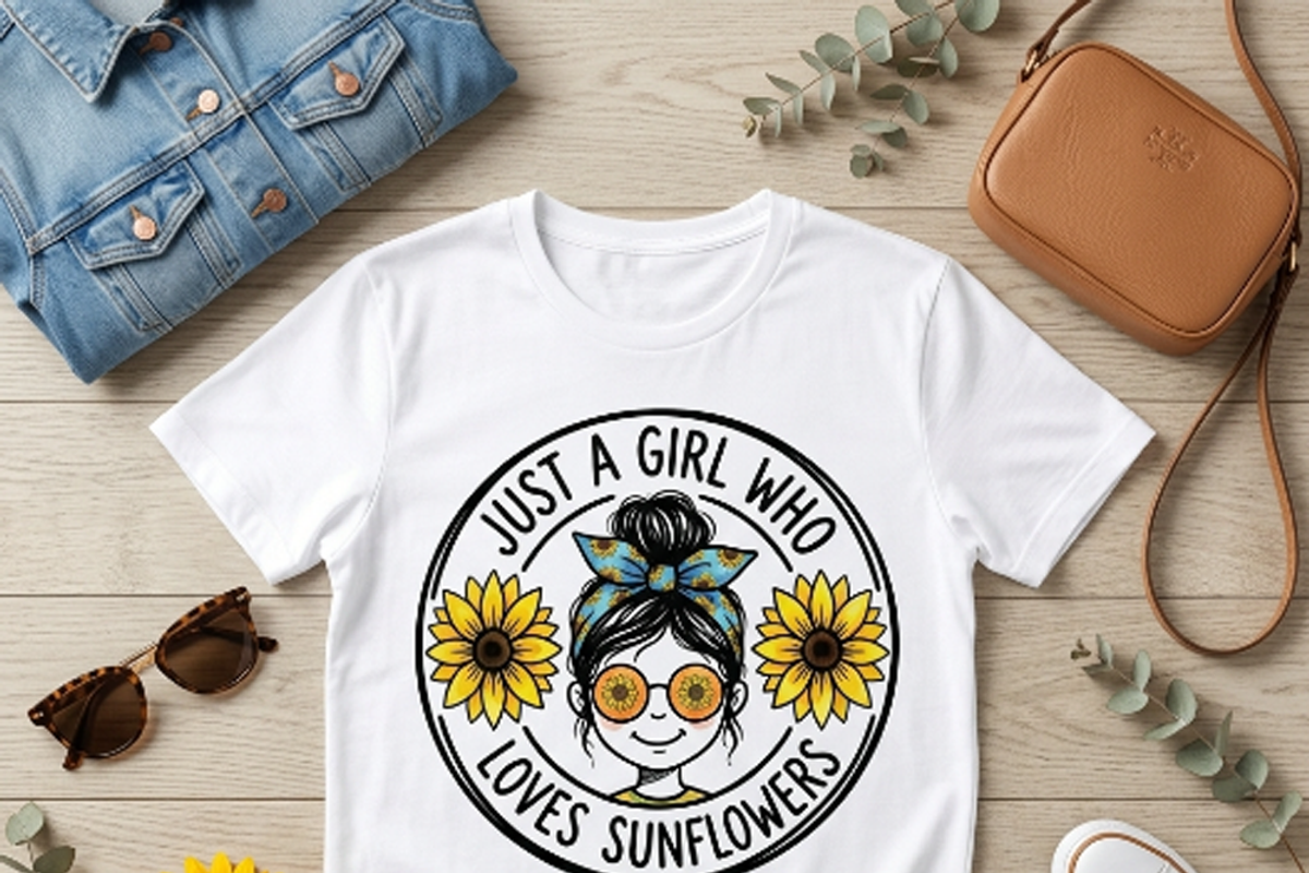 Just A Girl Who Loves Sunflowers PNG, a Shirt Mockup by Vector Stall (Photo 7 of 15)