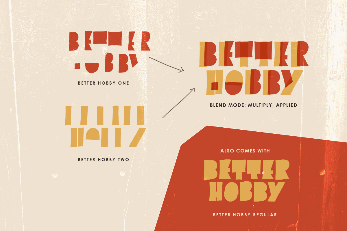 Better Hobby - Overlay Layered Font, a Font by Letterhend Studio (Photo 5 of 7)