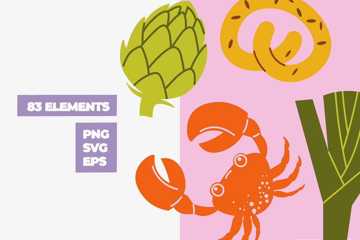 FOOD MARKET VECTOR SET (83 ELEMENTS), an Object Graphic by Bonfloret Studio