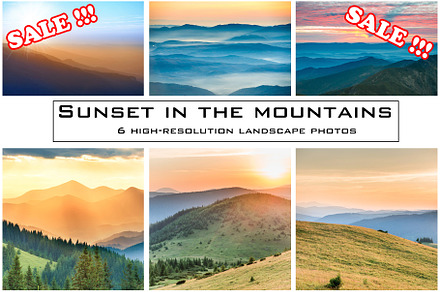 Sunset mountains 6 photos. Bundle #1, a Nature Photo by Vapi