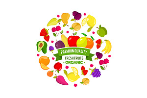 Fruits circle. cartoon background, a Food Illustration by Onyx