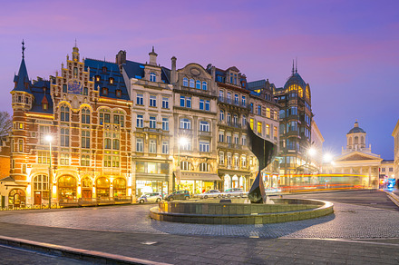 Brussels cityscape from Monts des Arts at twilight
