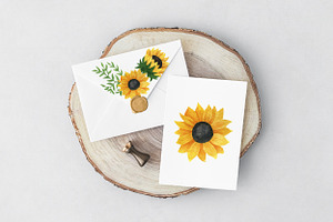 Sunflower Watercolor Clipart PNG