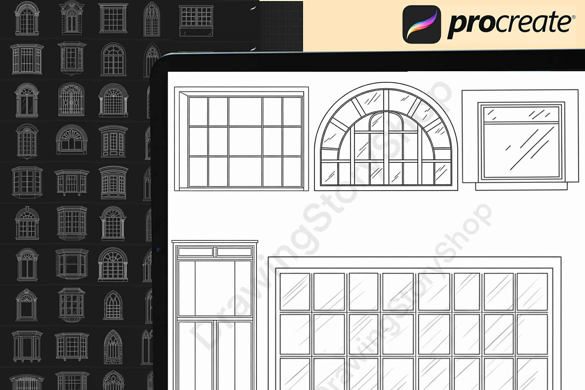 150 Window Procreate stamps brushes, a Brush Add-On by DrawingStoryShop (Photo 5 of 6)