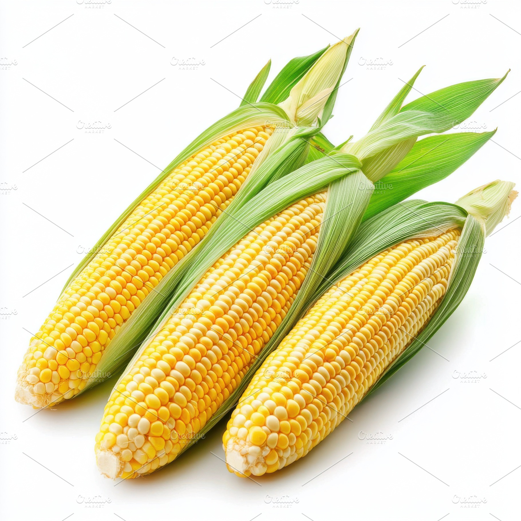 Fresh Corn Cobs vegetables with gree, a Food & Drink Photo by Pixeness Studio