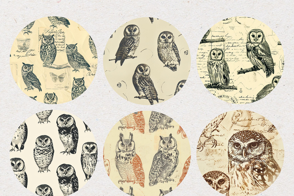 Owl Stamp Ink Seamless Patterns, a Pattern Graphic by Natural Planners (Photo 2 of 4)