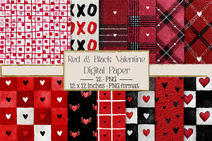 Red & Black Valentine Pattern Paper, an Illustration by DreamPrint404